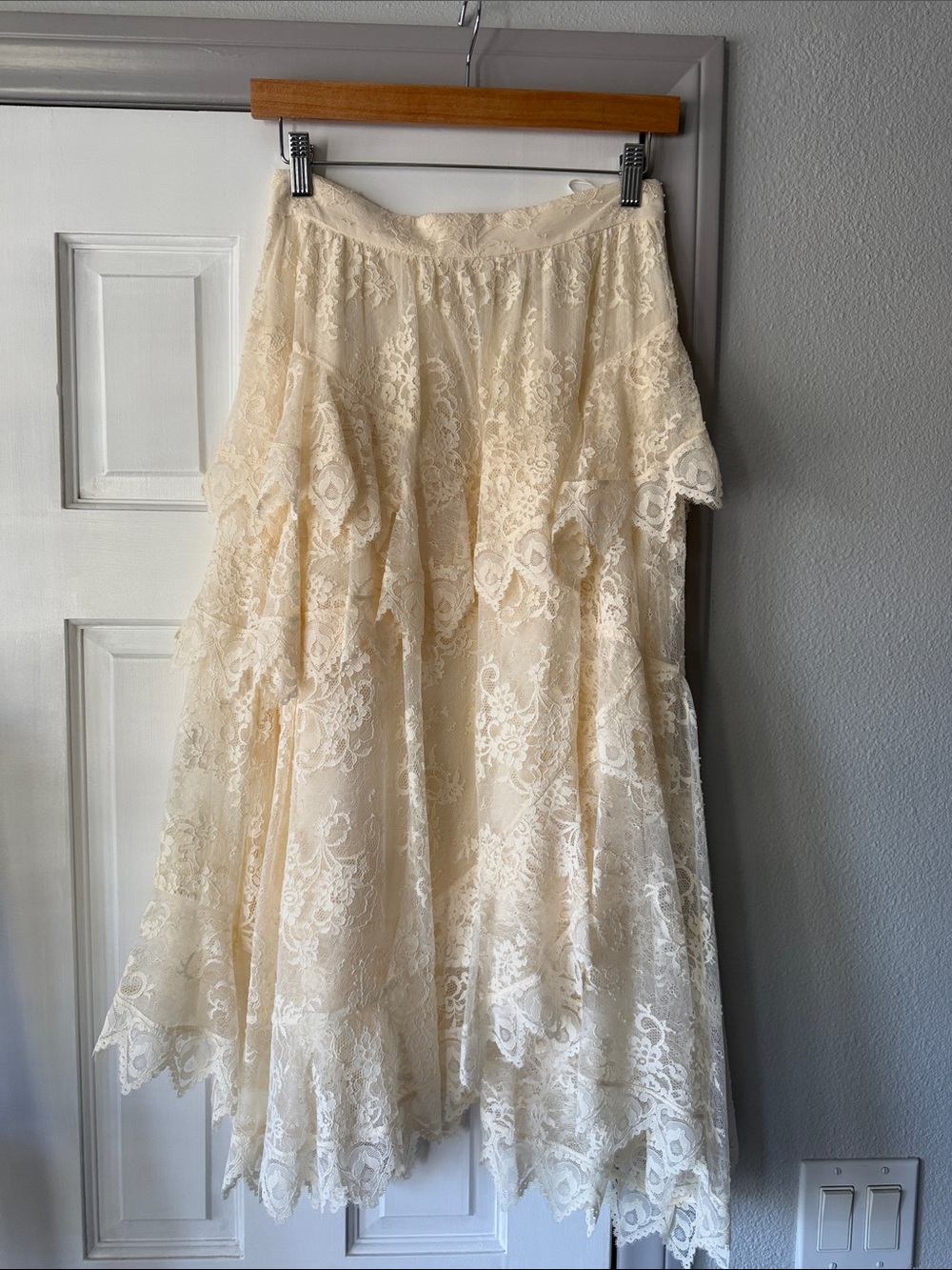 Zimmermann Cream Lace Tiered A-Line Skirt